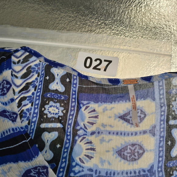 Free People Rosalie Wrap Blouse In Indigo Bell Sleeve V-Neck Blouse Size S - Picture 13 of 13